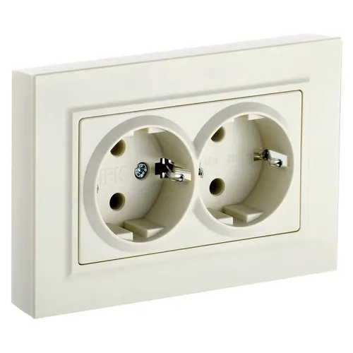 Розетка силовая IEK Brite РСш12-3-БрКр, двойная, 2 розетки, скрытая, заземление, шторки, IP20, бежевый [br-r24-16-k10-f]