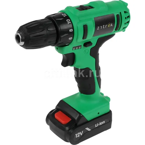 Дрель-шуруповерт ZITREK Greenpower 12-Li, 1.5Ач, с двумя аккумуляторами [063-4074]