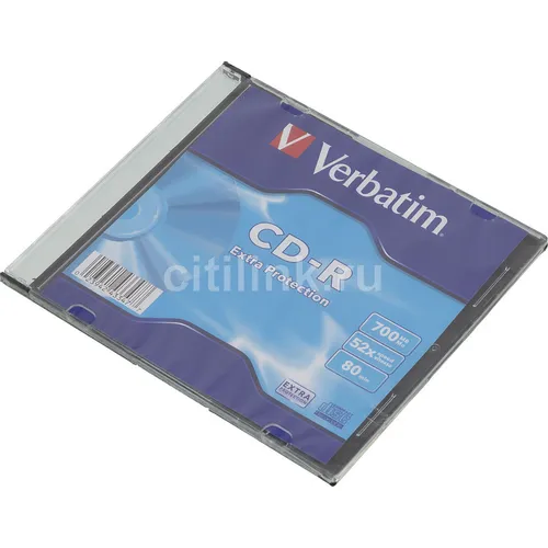 Оптический диск CD-R Verbatim 700МБ 52x, 1шт., slim case [43347]