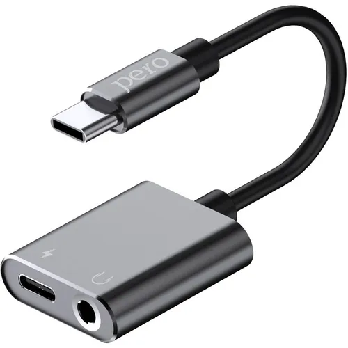 Переходник PERO AD10, USB Type-C (m) - USB Type-C (f)/Jack 3.5 (f), 0.1м, черный