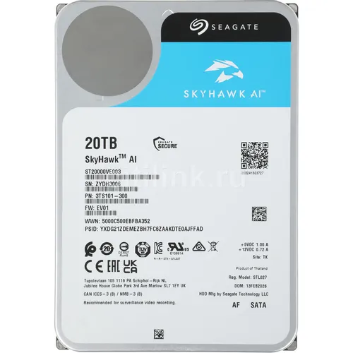 Жесткий диск Seagate SkyHawkAI ST20000VE003, 20ТБ, HDD, SATA III, 3.5"