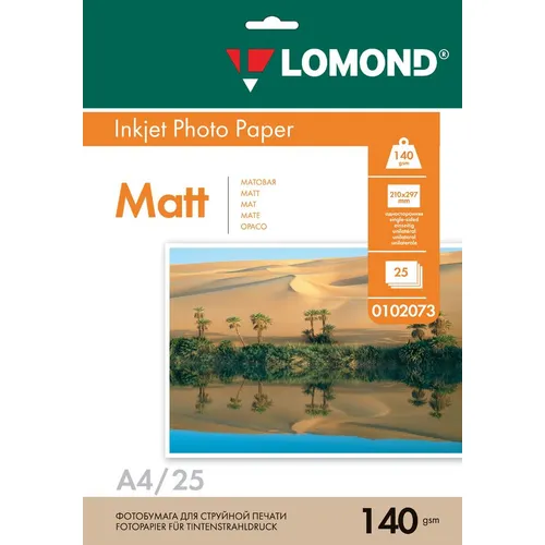 Фотобумага Lomond A4, для струйной печати, 25л, 140г/м2, белый, покрытие матовое [0102073]