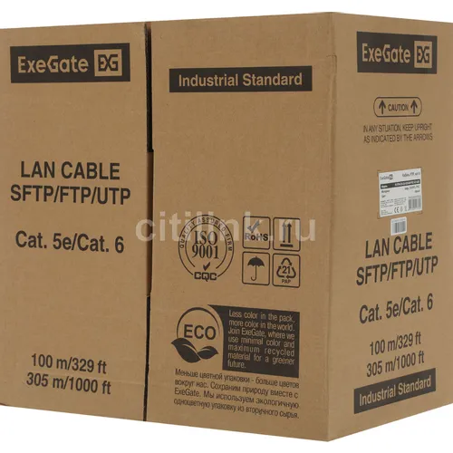 Кабель EXEGATE FUTP4-C6-CU-S23-IN-PVC-GY-305-FLUKE FTP F/UTP, кат.6, 305м, 4 пары, 23AWG, медь, одножильный, серый