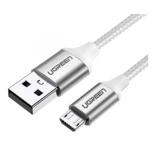 Кабель UGREEN US290, micro USB (m) - USB (m), 1м, 2A, серебристый [60151]