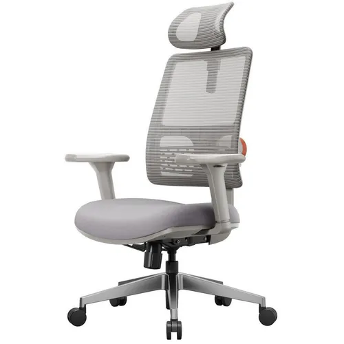 Кресло FOXGEAR Netz E, сетка/ткань, до 136кг, топ-ган, регулируемые 3D подлокотники, серый