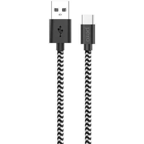 Кабель PERO DC-04, USB Type-C (m) - USB (m), 3A, серебристый / черный [prdc-04tc1msb]