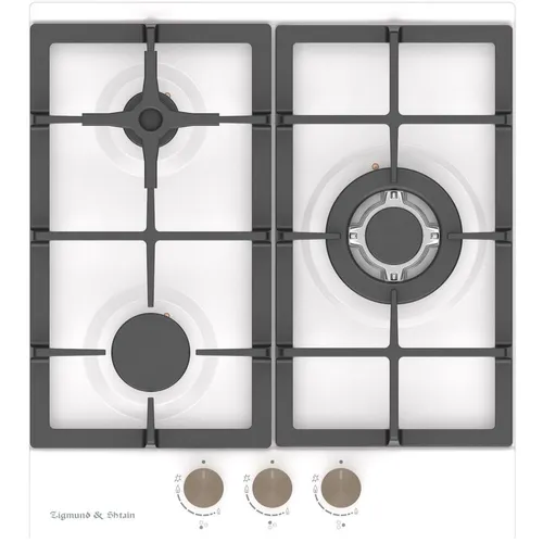 Газовая варочная панель ZIGMUND & SHTAIN Sabaf G 14.4 W, 3 конфорки, эмалированная сталь, белый
