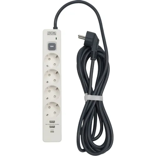 Сетевой фильтр POWERCOM SP-01 USB2A1CW 3,0М, 3.0м, белый/серый