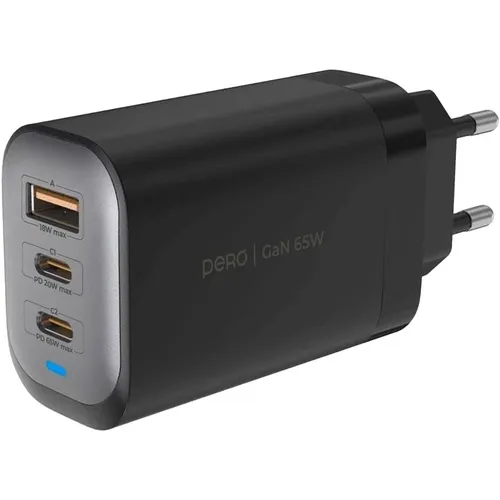 Сетевое зарядное устройство PERO ТС30, USB-A, 2xUSB-C, 65Вт, 3A, серый [тс30gr]
