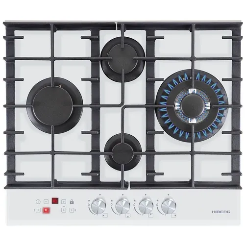 Газовая варочная панель HIBERG VM 6145 W, 4 конфорки, закаленное стекло, белый