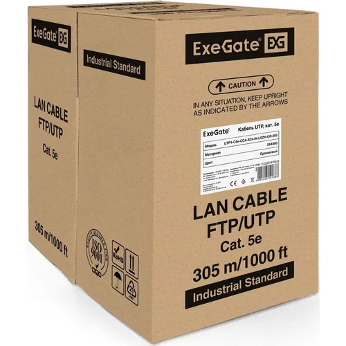 Кабель EXEGATE UTP4-C5e-CCA-S24-IN-LSZH-OR-305 UTP UTP, кат.5E, 305м, 4 пары, алюминий омедненный, многожильный, оранжевый