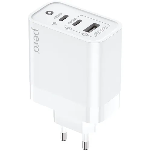 Сетевое зарядное устройство PERO TC14, USB-A, 2xUSB-C, 48Вт, 3A, белый [тс14w]