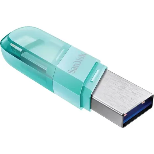 USB Type-А/Lightning Sandisk iXpand Flash Drive Flip 128ГБ, USB3.0, зеленый [sdix90n-128g-gn6nj]