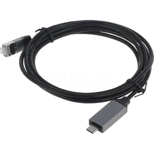 Кабель Buro BU-USB-C-LAN1000-2m, USB Type-C (m) (прямой) - RJ-45 (m) (прямой), GOLD , 2м, пакет, черный