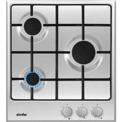 Газовая варочная панель Simfer H45V30M420, 3 конфорки, нержавеющая сталь, серый
