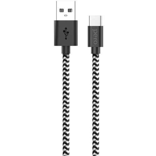 Кабель PERO DC-04, USB Type-C (m) - USB (m), 2м, 3A, серебристый / черный