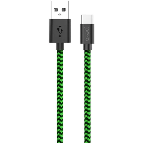 Кабель PERO DC-04, USB Type-C (m) - USB (m), зеленый / черный [prdc-04tc1mgb]
