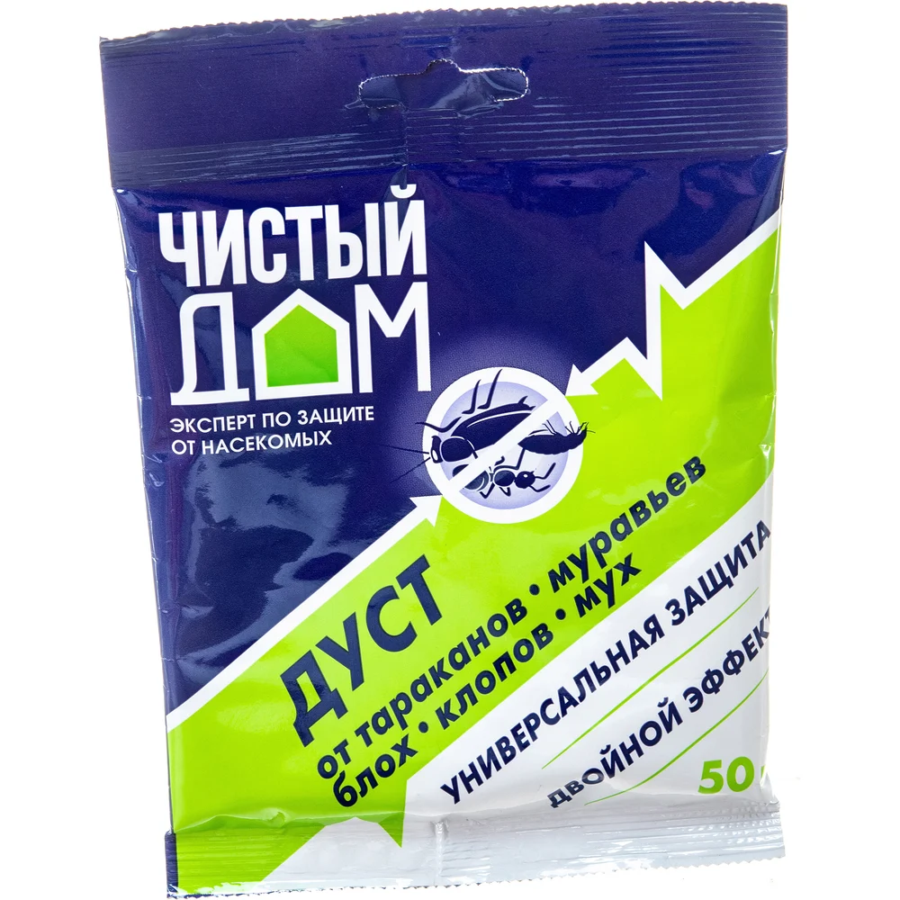 Дуст от тараканов, блох, клопов, муравьев Чистый дом Двойной эффект 02-452