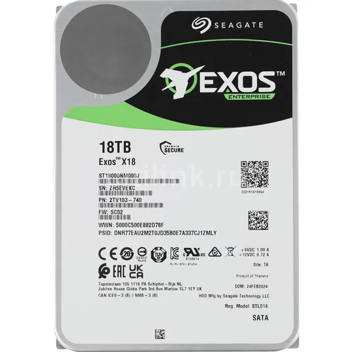 Жесткий диск Seagate Exos X18 ST18000NM000J, 18ТБ, HDD, SATA III, 3.5"