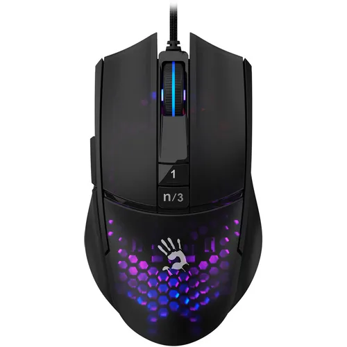 Мышь проводная A4TECH Bloody L65 Max, игровая, оптическая, USB, 12000dpi, черный и фиолетовый [l65 max/honeycomb]