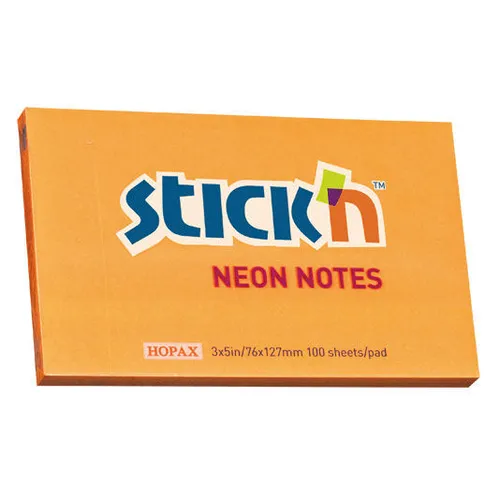 Блок самоклеящийся бумажный STICK`N 21168, 76x127, 100 л, неон, оранжевый 12 шт./кор.
