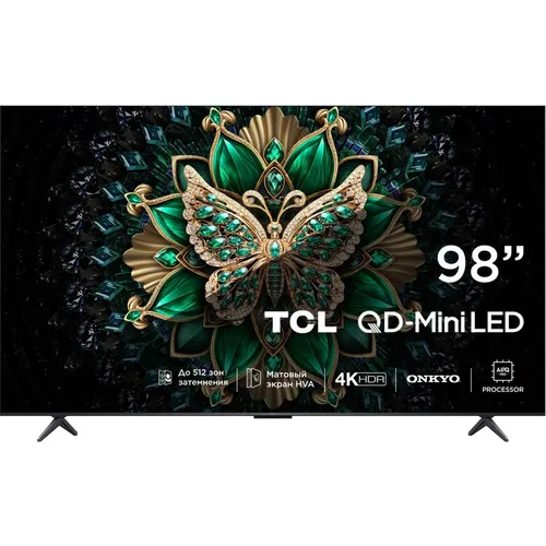98" Телевизор TCL 98C6K QD-Mini LED QLED, 4K Ultra HD, СМАРТ ТВ, Google TV, черный