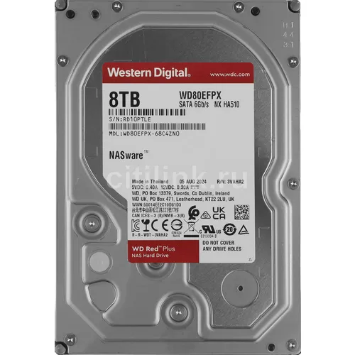 Жесткий диск WD Red Plus WD80EFPX, 8ТБ, HDD, SATA III, 3.5"