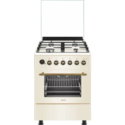 Газовая плита Nord GE 6064 YR, электрическая духовка, стеклянная крышка, чугун, бежевый
