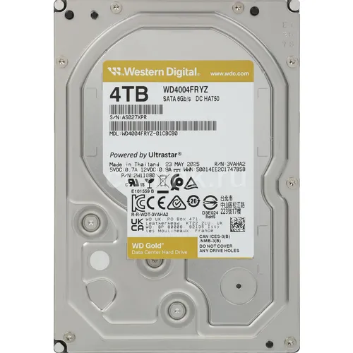 Жесткий диск WD Gold WD4004FRYZ, 4ТБ, HDD, SATA III, 3.5"