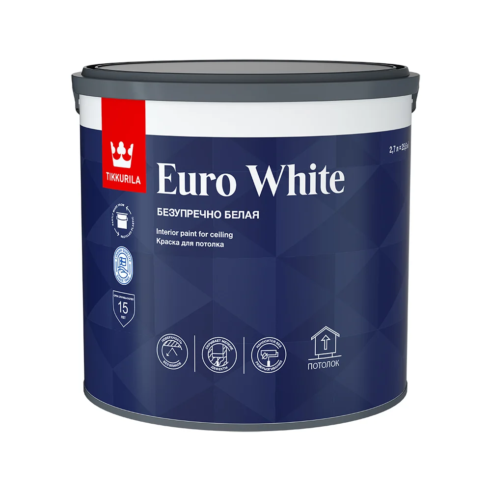 Краска для потолка Tikkurila EURO WHITE безупречный потолок 700009612