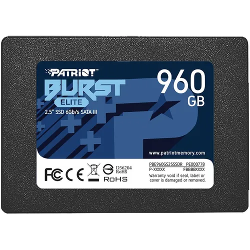 SSD накопитель Patriot Burst Elite PBE960GS25SSDR 960ГБ, 2.5", SATA III, SATA