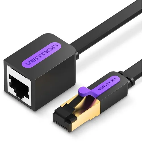 Патч-корд VENTION ICBBH STP, кат.7, 2м, 4 пары, 30AWG, медь бескислородная, многожильный, черный, плоский (flat)