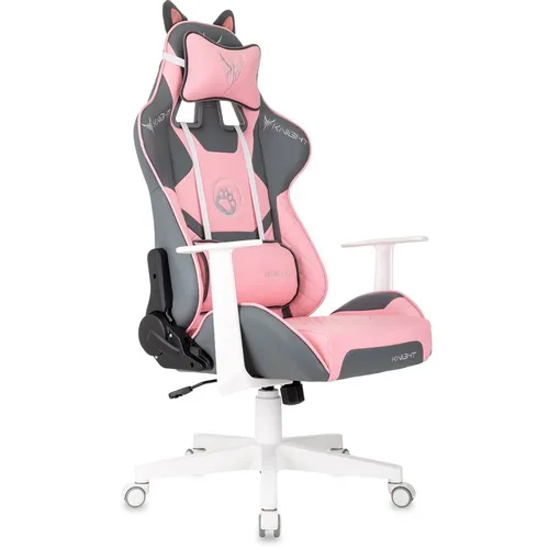 Кресло игровое KNIGHT Catzy, экокожа, до 120кг, серый/розовый
