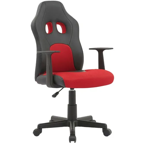 Кресло игровое HELMI Mini, ткань/экокожа, до 120кг, фиксированные подлокотники, черно-красный