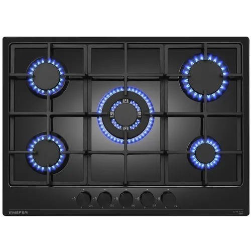 Газовая варочная панель MEFERI Power MGH705BK, 5 конфорок, эмаль, черный