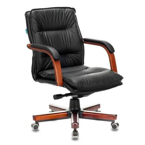 Кресло руководителя Бюрократ T-9927WALNUT-LOW, кожа, до 200кг, механизм со смещенной осью, фиксированные подлокотники, черный