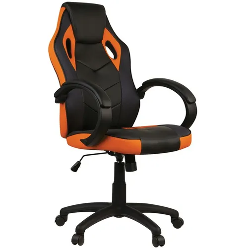 Кресло игровое HELMI Boost, ткань/экокожа, до 120кг, топ-ган, фиксированные подлокотники, черно-оранжевый