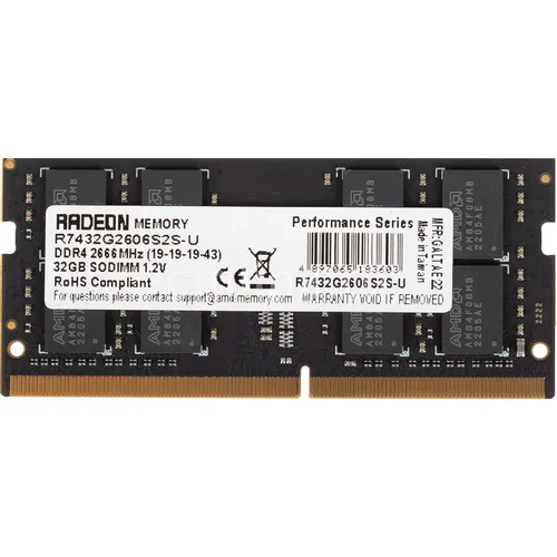 Оперативная память AMD Radeon R7 Performance Series R7432G2606S2S-U DDR4 - 1x 32ГБ 2666МГц, для ноутбуков (SO-DIMM), Ret