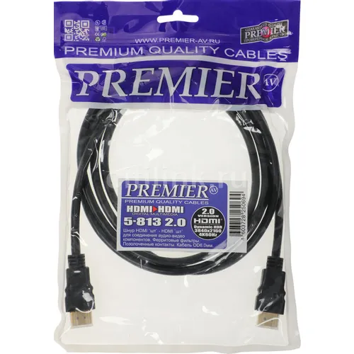 Кабель аудио-видео PREMIER 5-813, HDMI (m) - HDMI (m), ver 2.0, 2м, GOLD, ф/фильтр, черный [5-813 2.0]