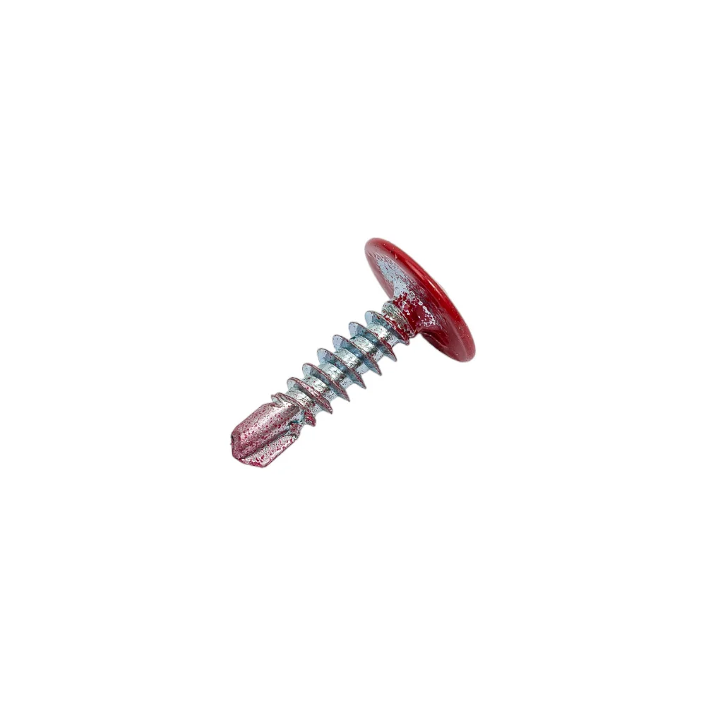 Саморез с прессшайбой и сверлом качественный крепеж 4,2/16 RAL3003 красный рубин (250 шт.) 0300247