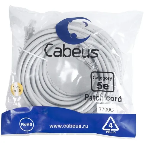 Патч-корд CABEUS вилка RJ-45, вилка RJ-45, кат.5E, ПВХ, 15м, серый [pc-utp-rj45-cat.5e-15m]