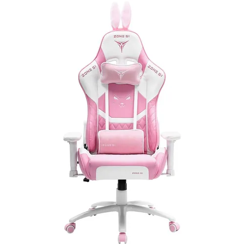 Кресло игровое ZONE 51 Bunny, экокожа, до 150кг, топ-ган, регулируемые 2D подлокотники, белый и розовый