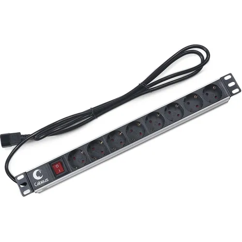 Блок распределения питания CABEUS PDU-8P-2IEC, горизонт.размещ., SchukoХ8, Тип вход. тока 10A, 2м