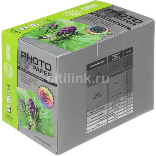 Фотобумага Cactus CS-GA6180500, A6, для струйной печати, 500л, 180г/м2, белый, покрытие глянцевое