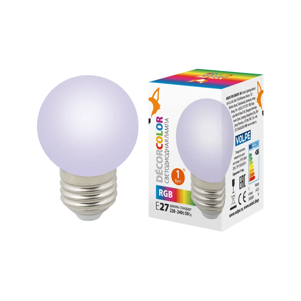 Декоративная светодиодная лампа Volpe LED-G45-1W/RGB/E27/FR/С UL-00005808