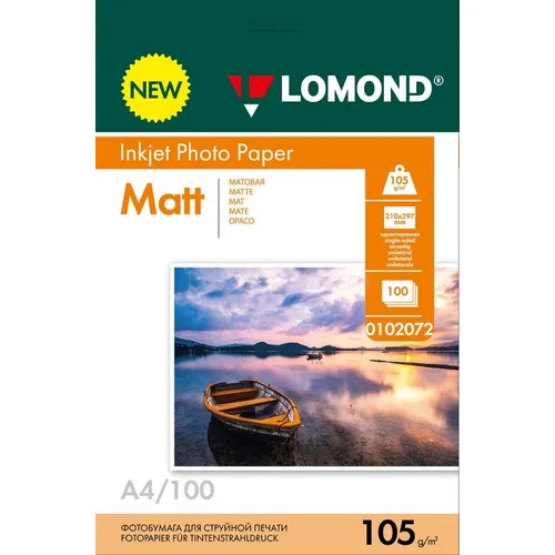 Фотобумага Lomond A4, для струйной печати, 100л, 105г/м2, белый, покрытие матовое [0102072]