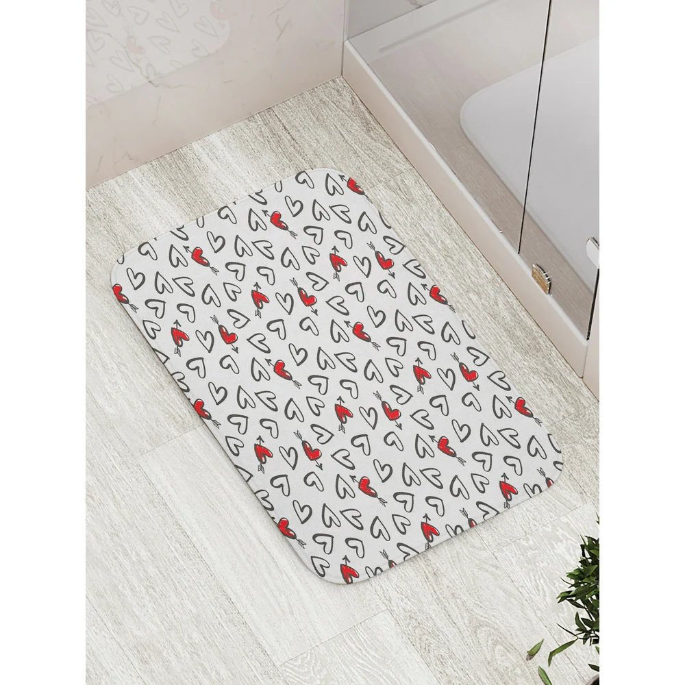 Противоскользящий коврик для ванной JOYARTY Черно-белые сердечки bath_422629