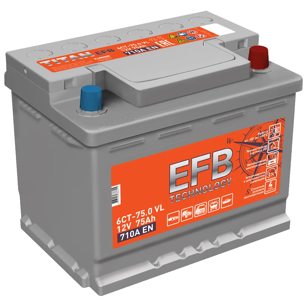 Аккумулятор TITAN EFB 75.0 VL 4607008886825