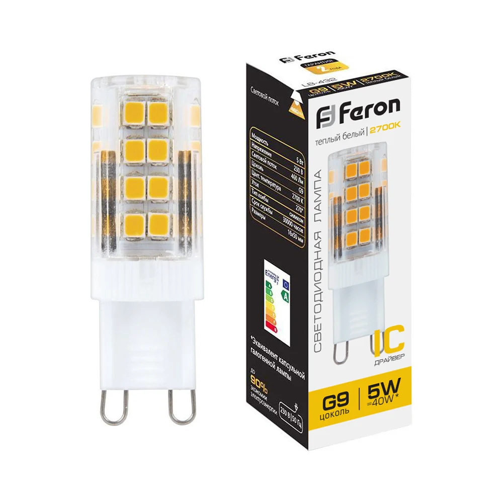 Светодиодная лампа FERON LB-432 5W 230V G9 2700K 25769