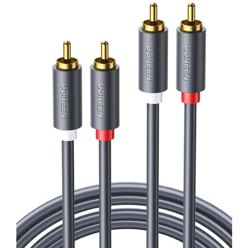 Кабель UGREEN AV104, 2xRCA (m) (прямой) - 2xRCA (m) (прямой), GOLD , ферритовый фильтр , 5м, черный [10520]